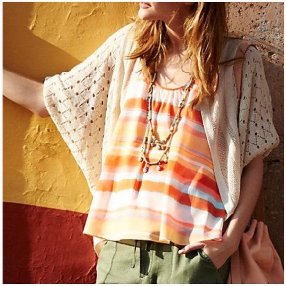 Anthropologie Meadow Rue Orange Striped Layered Back Tank Top Flowy Blouse XS - Picture 8 of 8